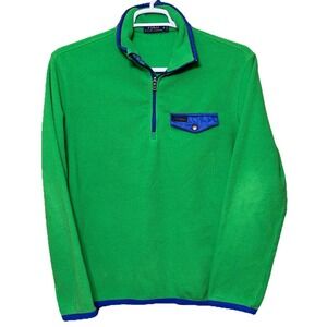 Polo Ralph Lauren Mens Half-Zip Pullover Fleece Green Blue Medium Snap Pocket